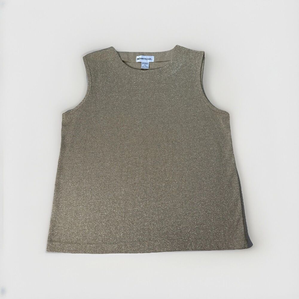 Bob Mackie Gold Metallic Glitter Tank Top Women’s Large Sleeveless Party Holiday